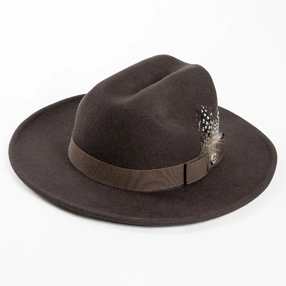 Designer Winter Panama Hat Crushable Wool Felt Fedora With Feather Wide Brim Fedora Party Wedding Church Hats for Women Men