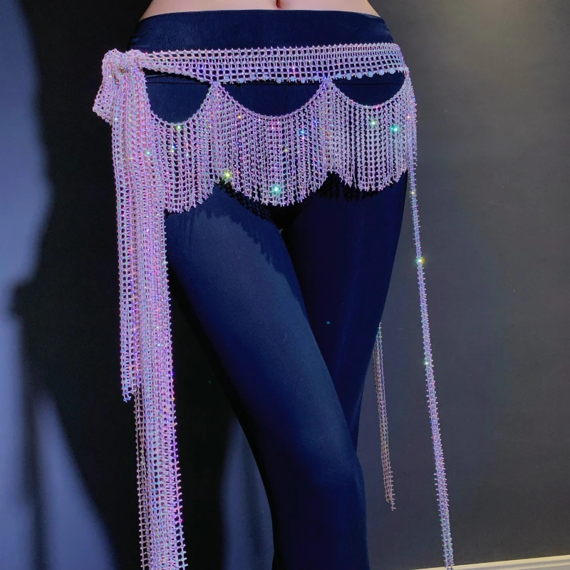 

Новый пояс для выступлений по восточным танцам для женщин, полностью инкрустированный стразами, с бахромой, цепочка на талию, аксессуары для соревнований по восточным танцам для взрослых