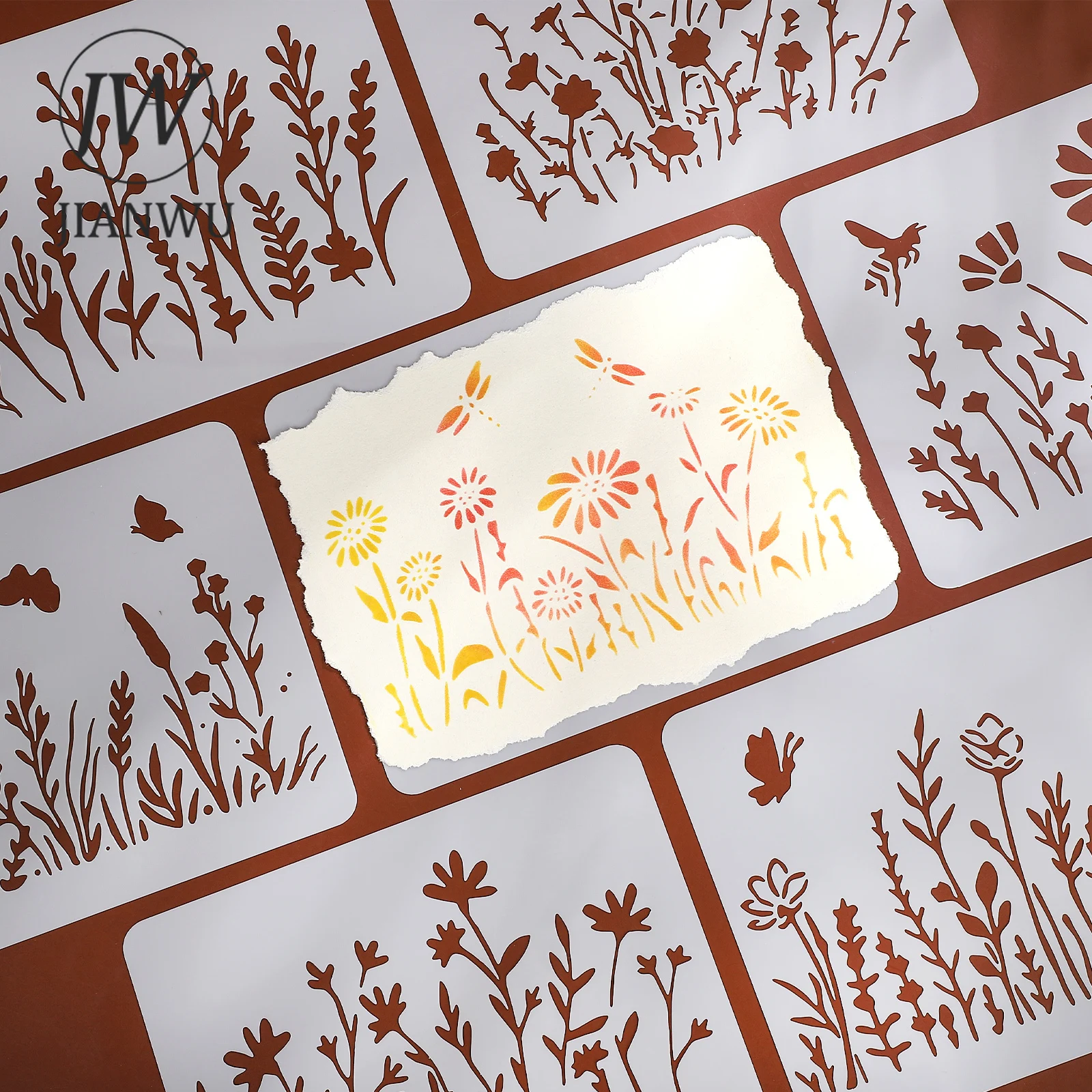 

JIANWU 16pcs Vintage Plant Flower Leaves Hollow Landscape Material Collage Painting Template Creative Junk Journal Stationery