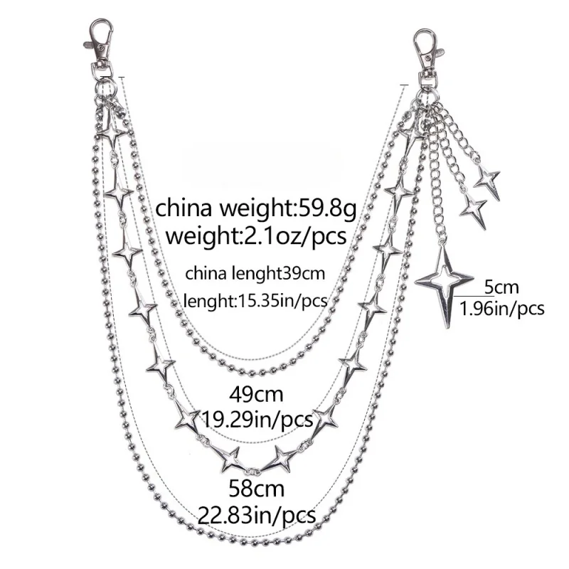 Women Punk Hip Hop Multilayer Star Pendant Waist Chain Trendy Jeans Pants Chain Keychain Fashion Jewelry Gifts view 8