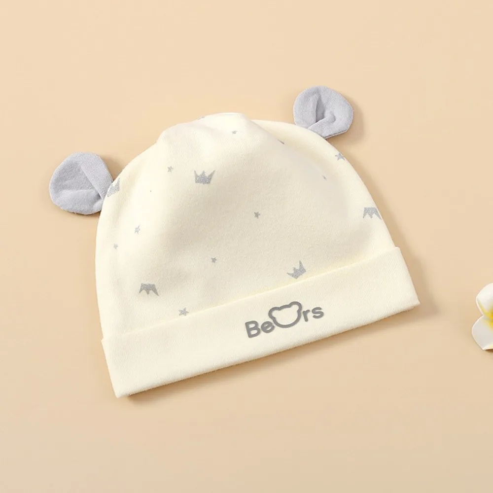 

Headwear Print Boneless Muslin Hats Cartoon Bear Cotton Newborn Hats Elastic Soft Baby Fetal Cap Spring