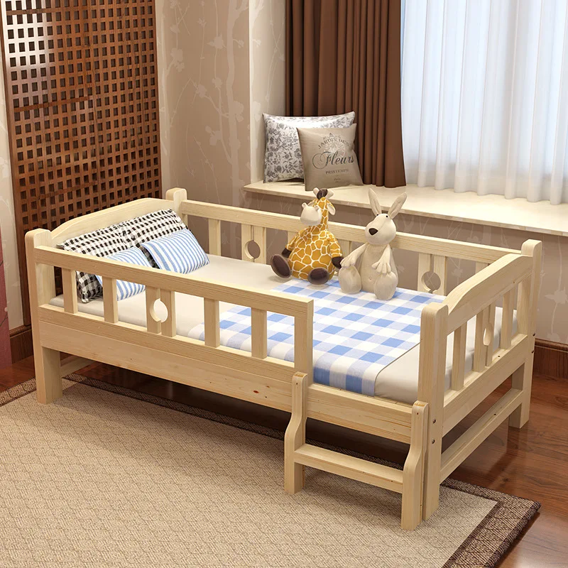 

Fashion Children Furniture Solid Wood With Guardrail Splicing Wide Expandable Kids Movable Boy Girl Baby Bed