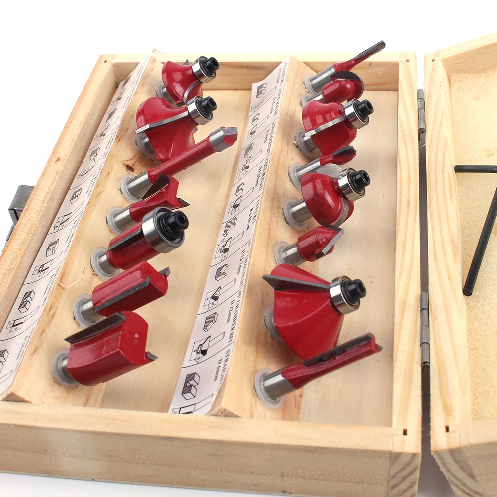 Set di frese da 15 pezzi manico da 6.35mm per macchina da taglio macchina per incidere finitura in metallo duro taglio lavorazione del legno
