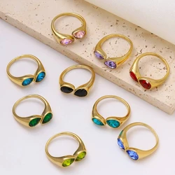 High quality water drop zircon stainless steel gold plated open adjustable ring, designed for women