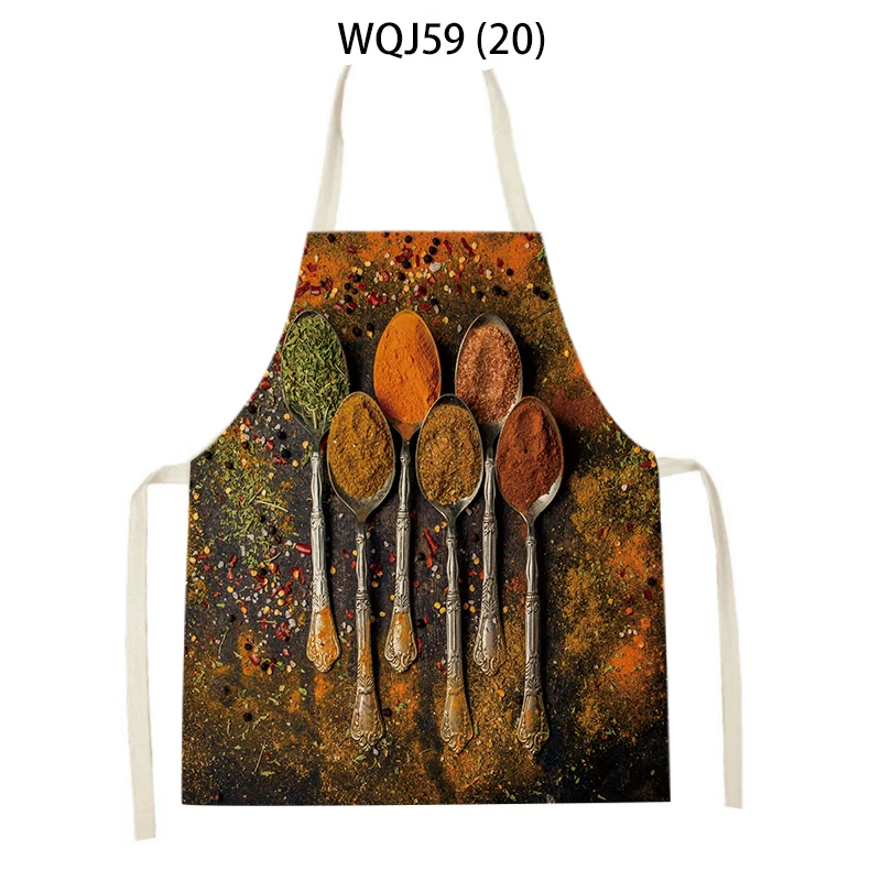 Kitchen Ingredients Fruit Print Linen Apron Men Women Chef Cleaning Sleeveless Apron Cake Shop Coffee Shop Baking Accessories