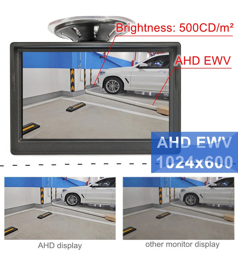 DIYKIT  5inch AHD Car Rear View Monitor Inside Parking Backup HD Monitor with Suction Cup and Bracket for MPV SUV Horse Lorry