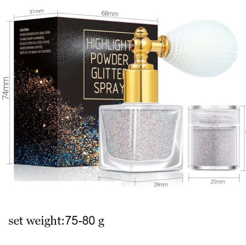 Wholesale Glitter Highlighter Spray 17 Colors Vegan Custom Logo Highlight Powder Spray for Nail Face Body Hair
