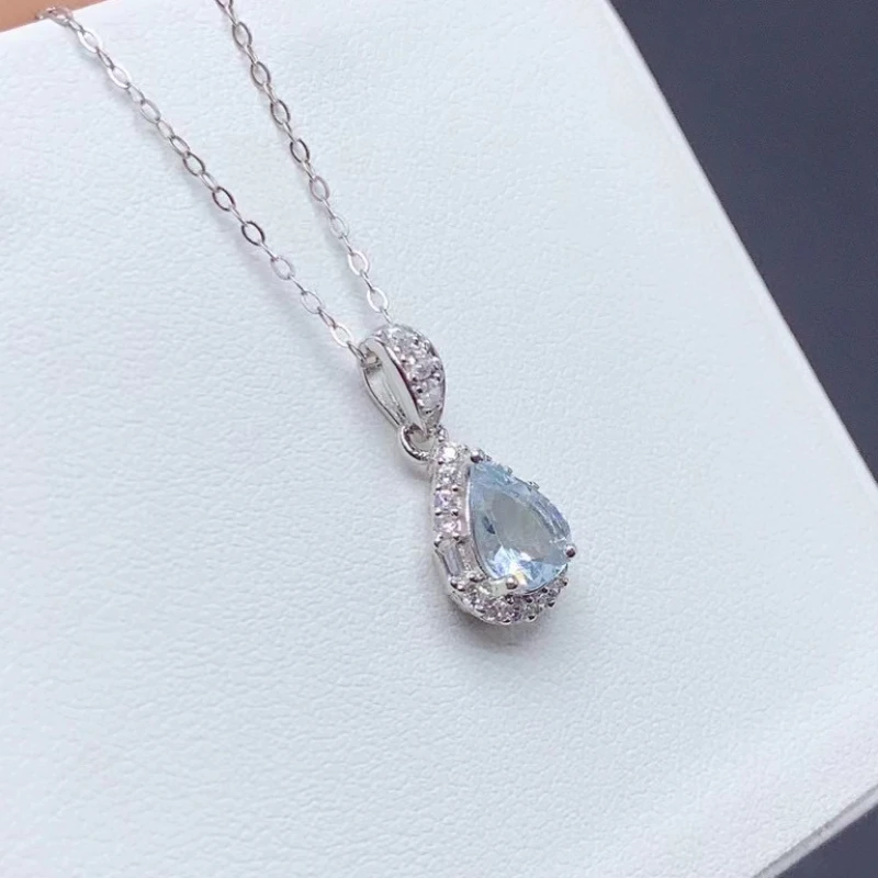 Hotsale Small 925 Silver Gemstone Pendant for Women 5mm*7mm Natural Aquamarine Pendant with Gold Plated Allergy Free Jewelry