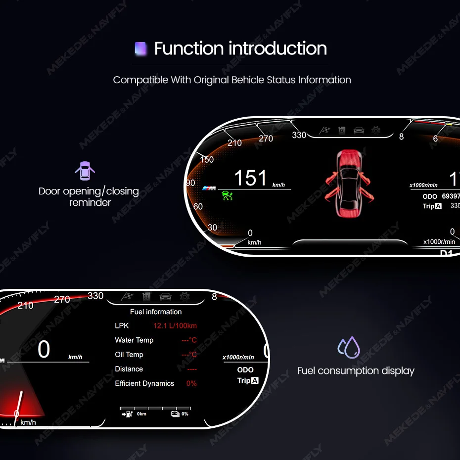 Navifly 12.3\'\' Digital Instrument Car LCD Dashboard Speedometer For BMW F07 F10 F11 F18 F06 F12 F13 F01 F02 F03 F25 F26 F15 F16