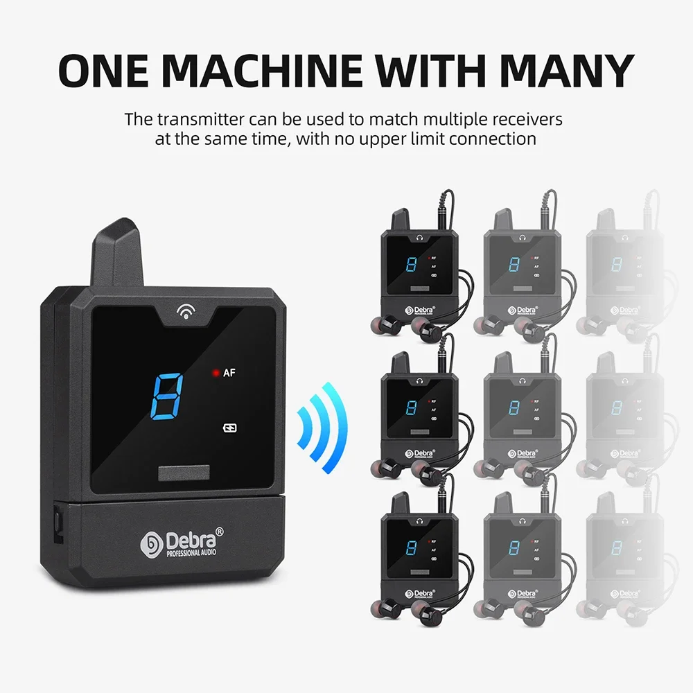 UHF Portable Mini 8 channel in-ear wireless Monitor System Built-in lithium battery for recording and band performance stage