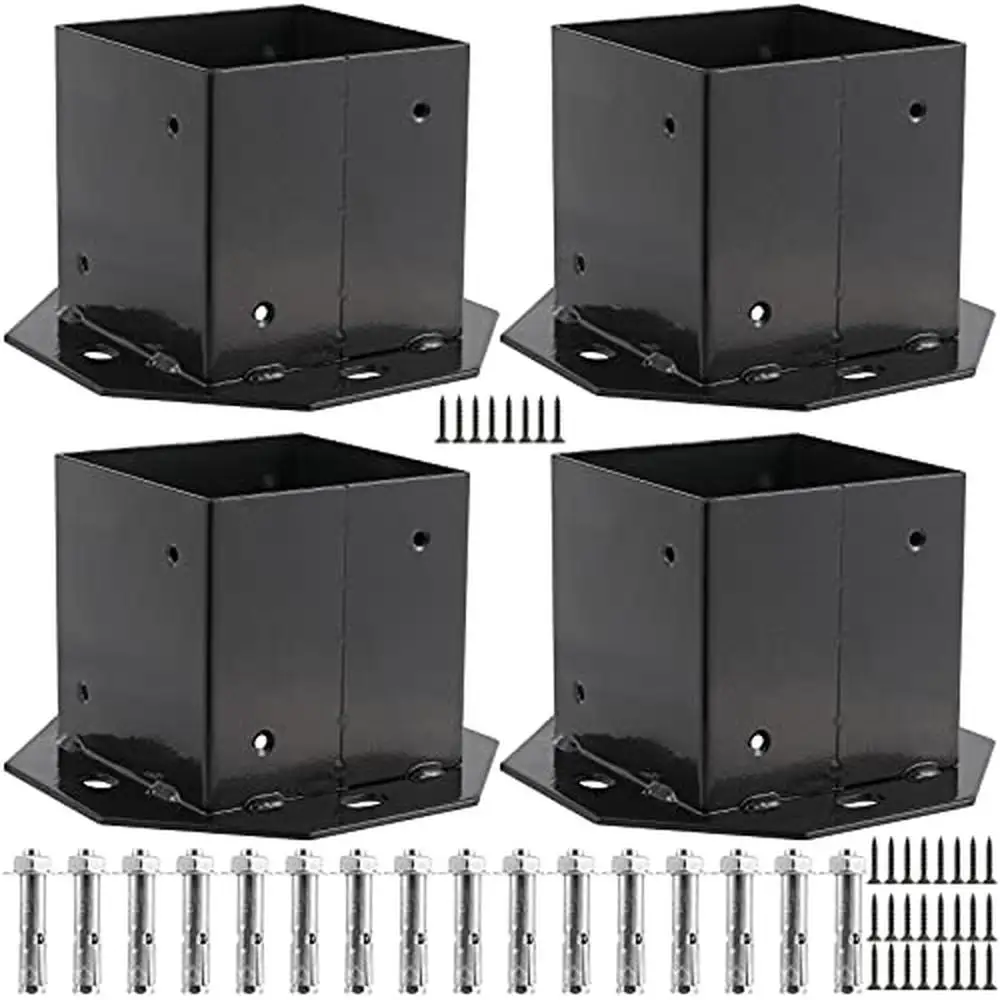 

4x4 Metal Brackets Fence Post Base Anchor 4 Packs with Expansion Screws Sturdy Support Porch Railing Park Terrace River Bank