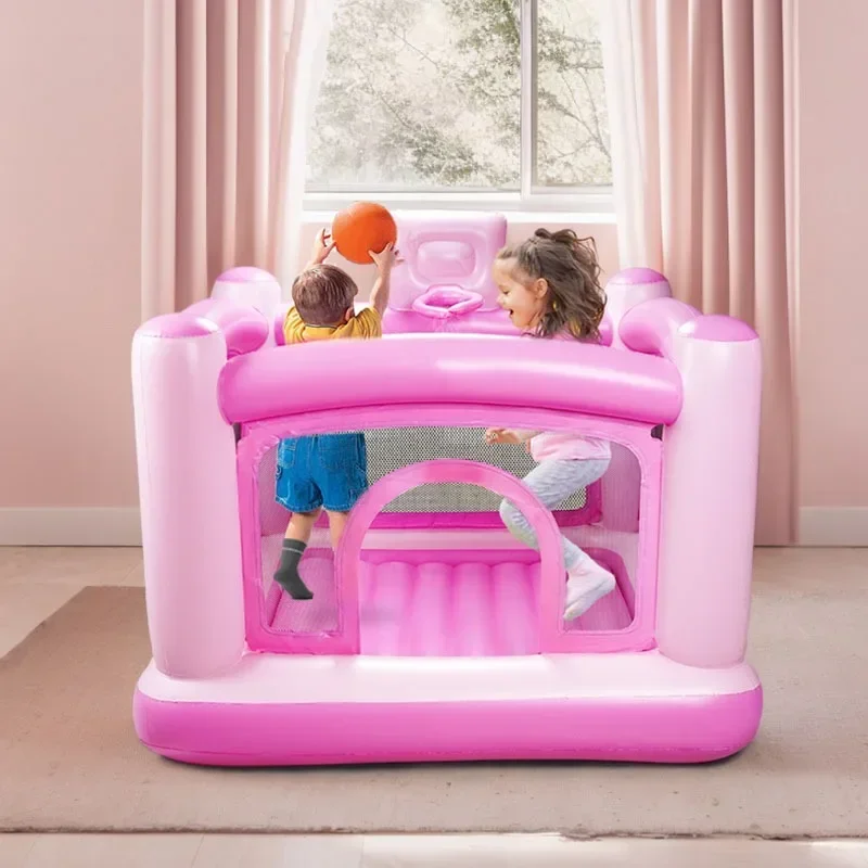 Inflatable Castle Pink Blue Indoor Mini Trampoline with Blower Home Shooting Children Jumping Bed Courtyard Toy