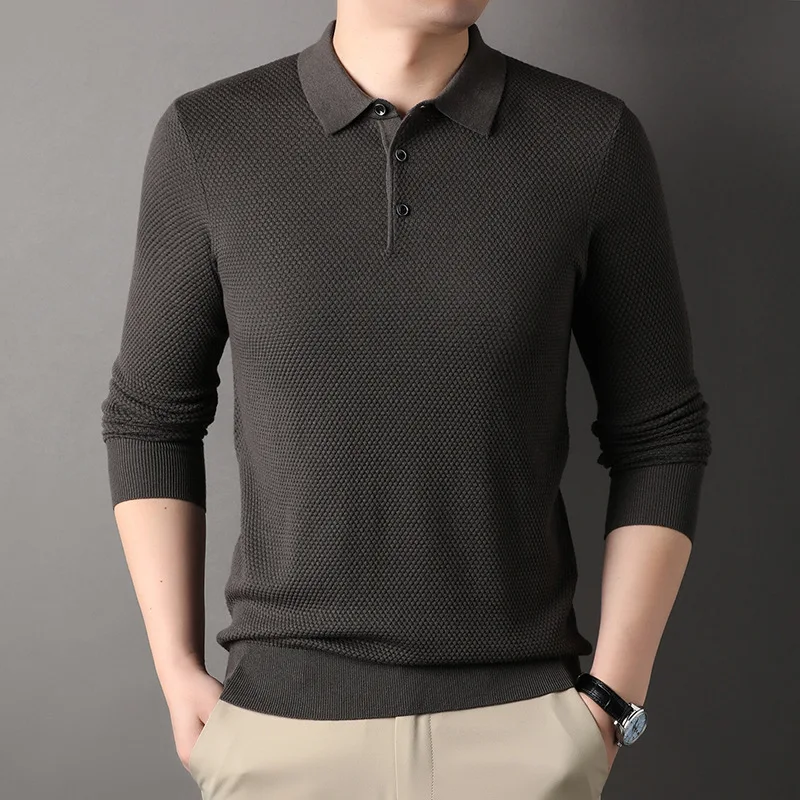 

Men's Knitted Polo Collar Pullover Autumn Winter 2024 Solid Color Long-Sleeved Business Underlay Sweatshirt Size M-4XL A68