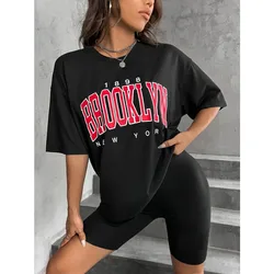 BROOKLYN Printed Men's and Women's T-shirt Summer Fashion Casual European American Women's Tops Oversized Summer Modal fabric