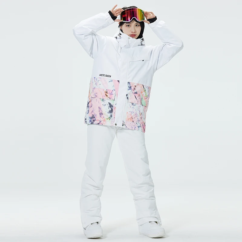 أطقم بدلات الثلج الشتوية للسيدات، ملابس التزلج على الجليد، زي التزلج، مقاومة للماء 10 قيراط، سترات معطف الثلج، سراويل بحزام #4