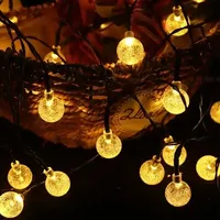 Solar Powered Crystal Ball String Lights 20/30/50/100 LEDs Outdoor Waterproof 8 Modes for Garden Party Christmas Decoration