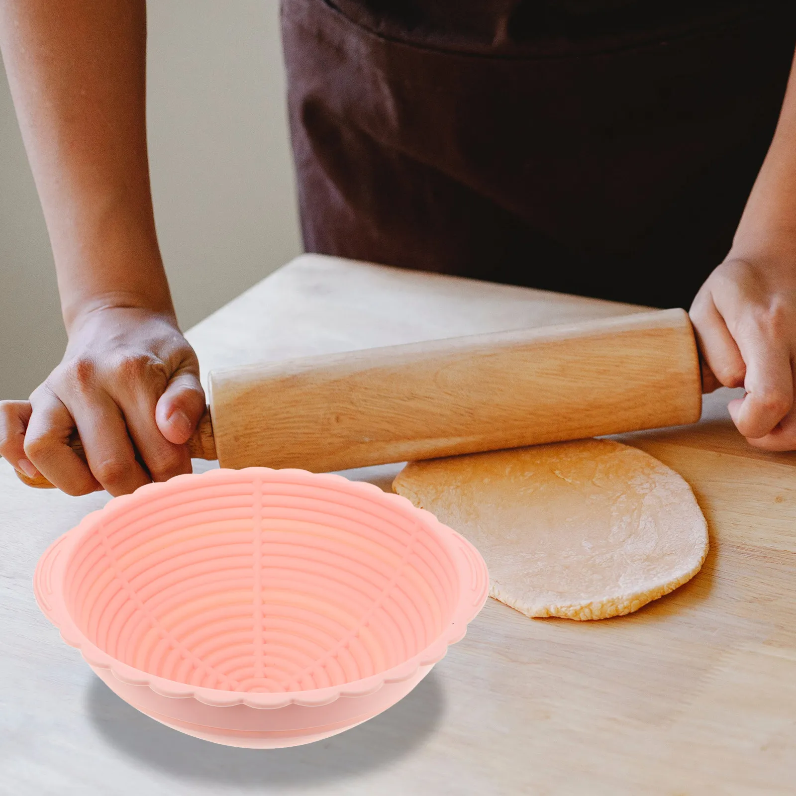 Foldable Large Capacity Silicone Banneton Basket Pink Round Bread Proofing Basket Sourdough Baking Supply Bread Baking Kit - view 2