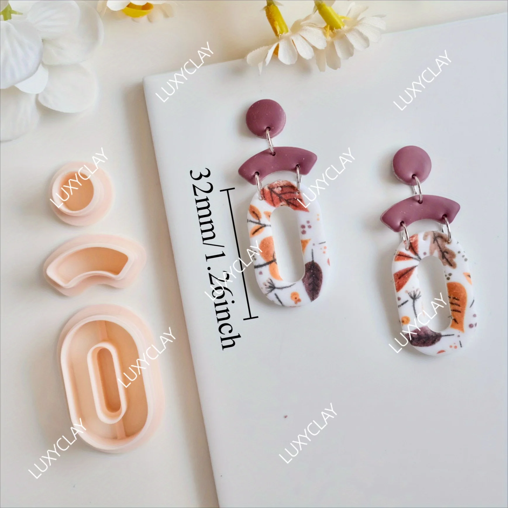 3pcs Abstract Shape Polymer Clay Molds, Oval Chain W/ Circle Dangle Clay Cutters for Earring Jewelry Pendant & Necklace Making