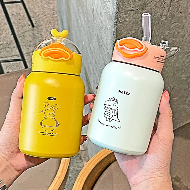 Kubek ze słomką dla dzieci, kubek izolowany ze stali nierdzewnej 304, kubek odbijający z kaczką z ręcznym kubkiem na duży brzuch