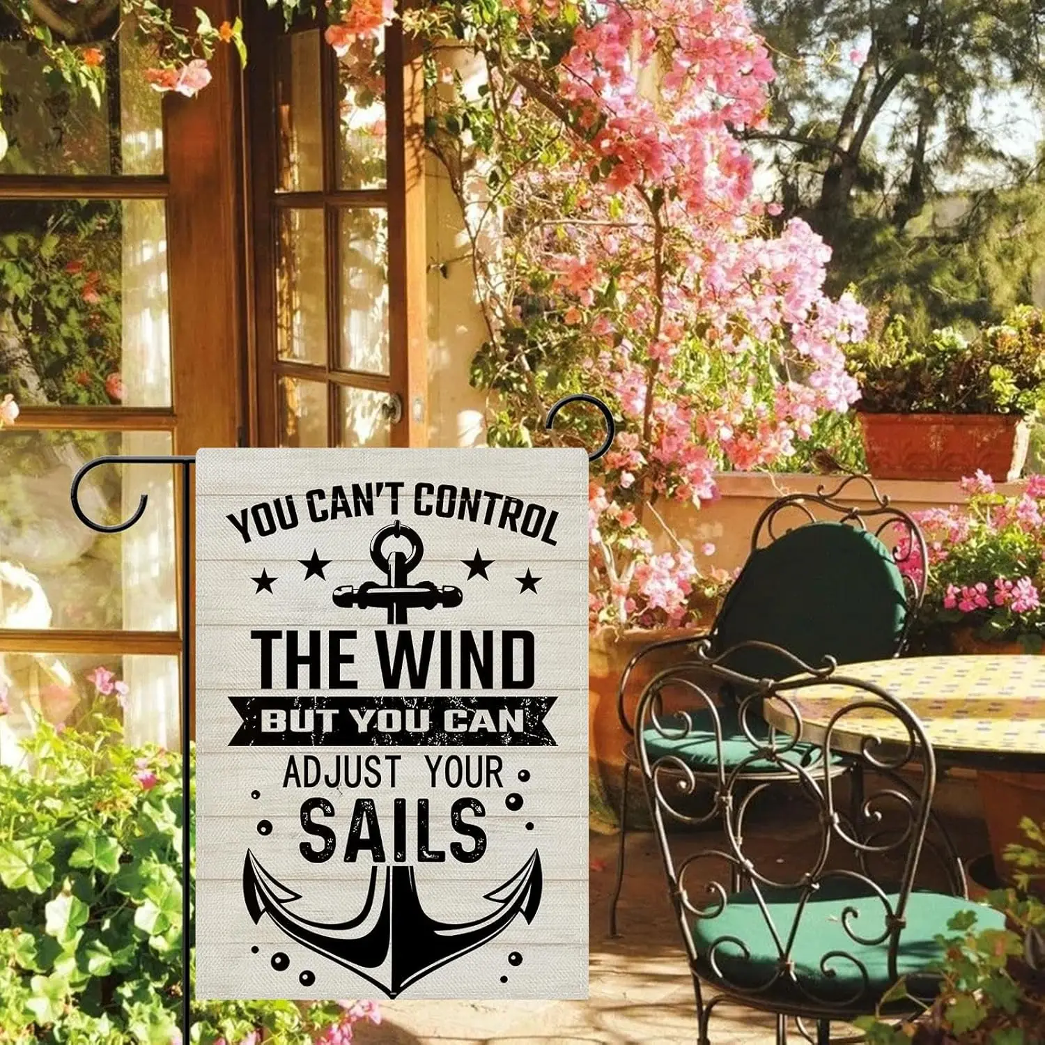 Dyrenson Vintage Nautical Anchor Decorative Garden Flag, Retro Inspirational Quote Stars Coastal Beach Yard Outside Home Dec PPM