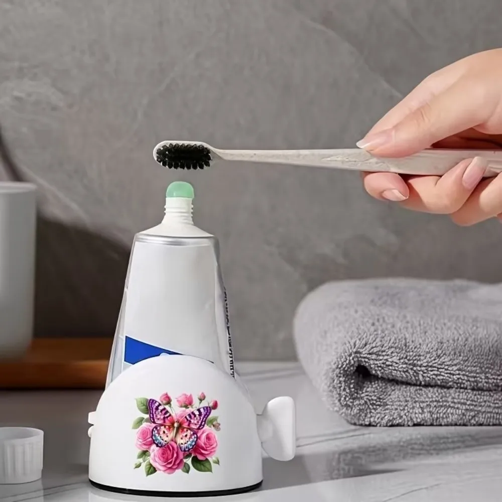 Multi-functional Toothpaste Squeezer Labor-Saving Convenient Cleanser Squeezer Cat Flower Printed Rolling
