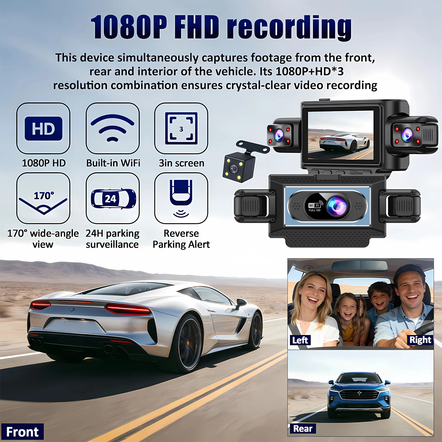 4 Lens 360 Degree Dash Cam for Cars with WiFi App Car DVR 1080P 4 Camera Channel Video Driver Recorder Cabin & Rear View Camera