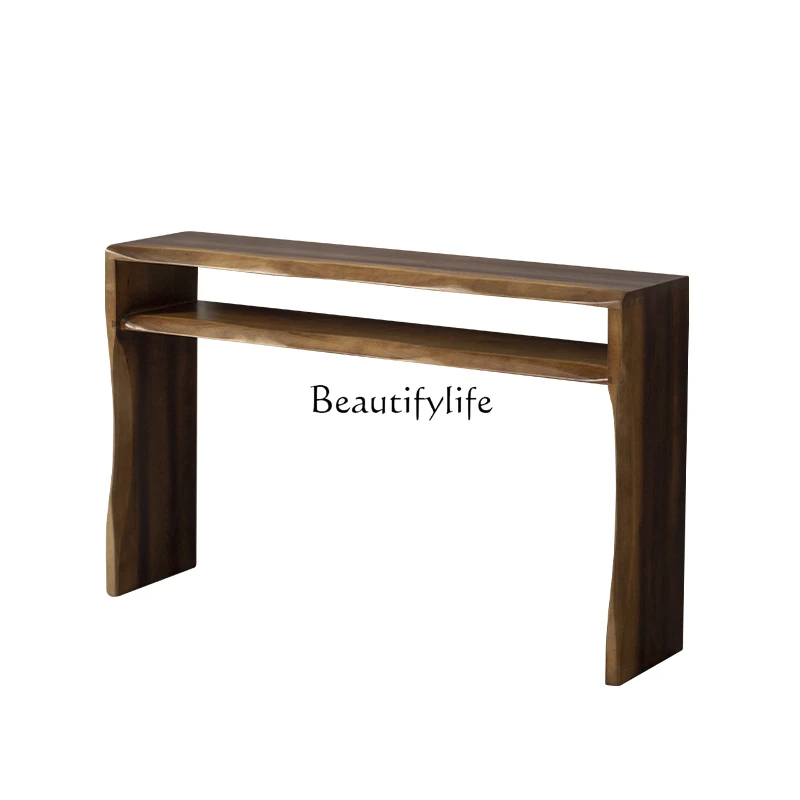 

Nordic wabi-sandy wind solid wood entrance table, home against the wall desk, end view desk