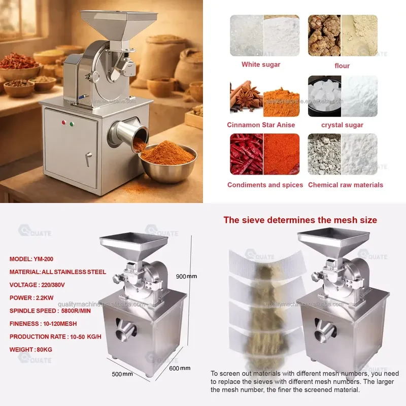 for Commercial Dry Material Fine Grinding Grinder High Speed Powder Grinding Equipment Stainless Steel Universal Grinder