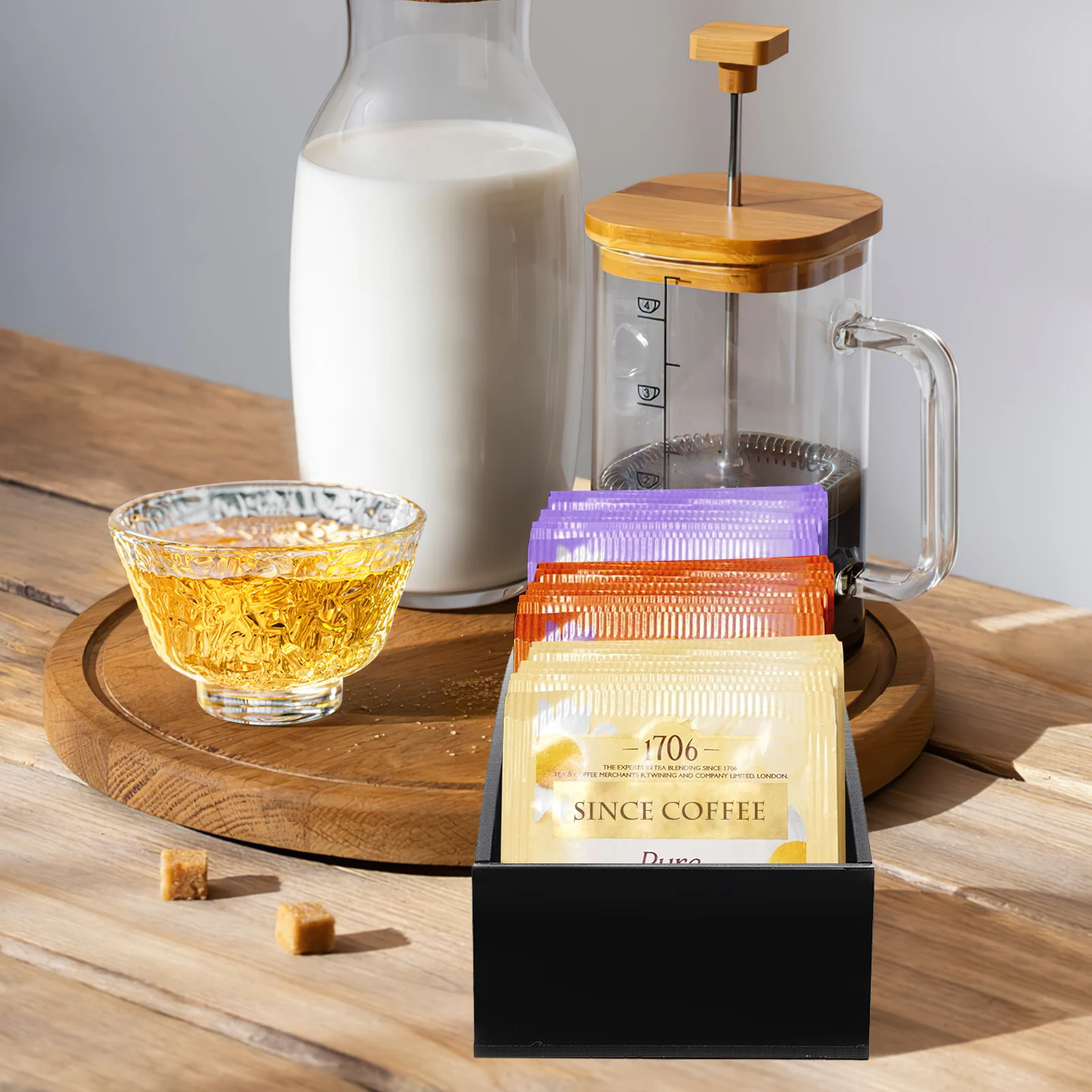 

Hotel Tea Bag Box Desktop Sugar Bag Holder Acrylic Coffee Bar Organizer Smooth Edges Storage Holder for Coffee Tea Supplies