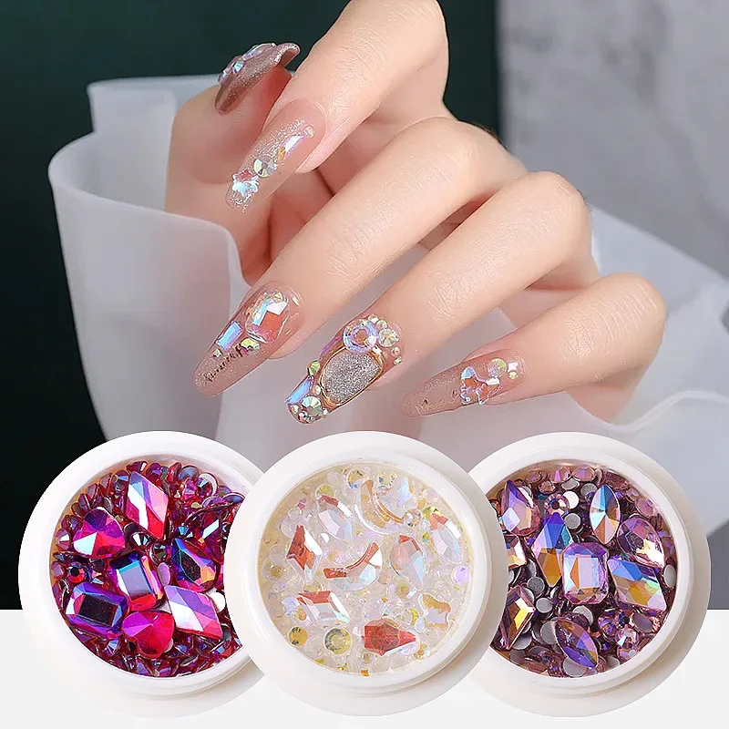 Mixed Sizes Big Crystals For Nails Rhinestone Sparkly Gems Silver Flat Back AB Transparent 3D Round Diamonds Makeup Decorations