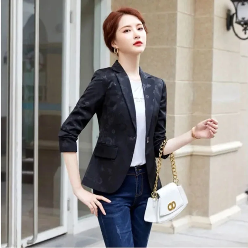 Upscale Red Printing  Blazer Women Spring Autumn 2025 New Female Outerwear Slim Fit Temperament Small Short Miss Suit Jacket
