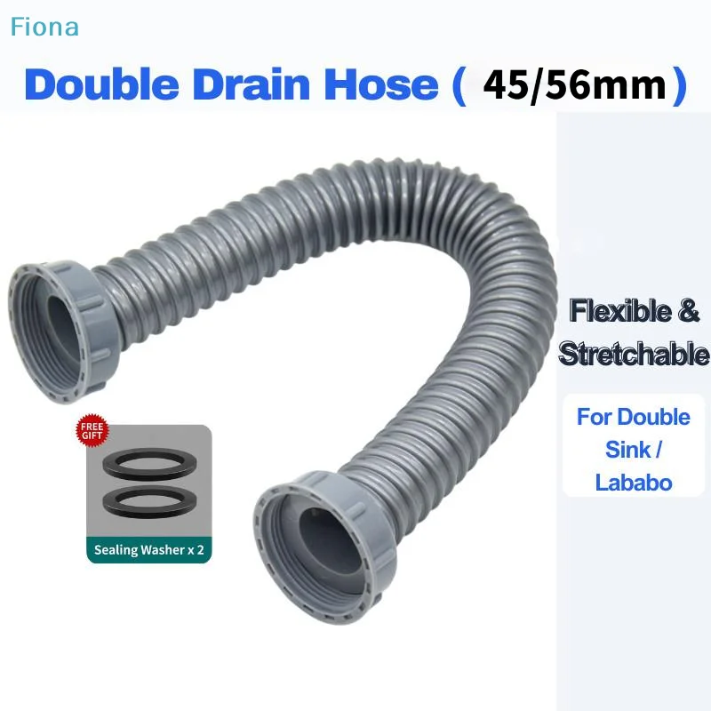 ✔ Flexibler Doppel-Spülbeckenschlauch (45/56mm), Dehnbares Küchenspülen-Verbindungsrohr mit Dichtungsringen
