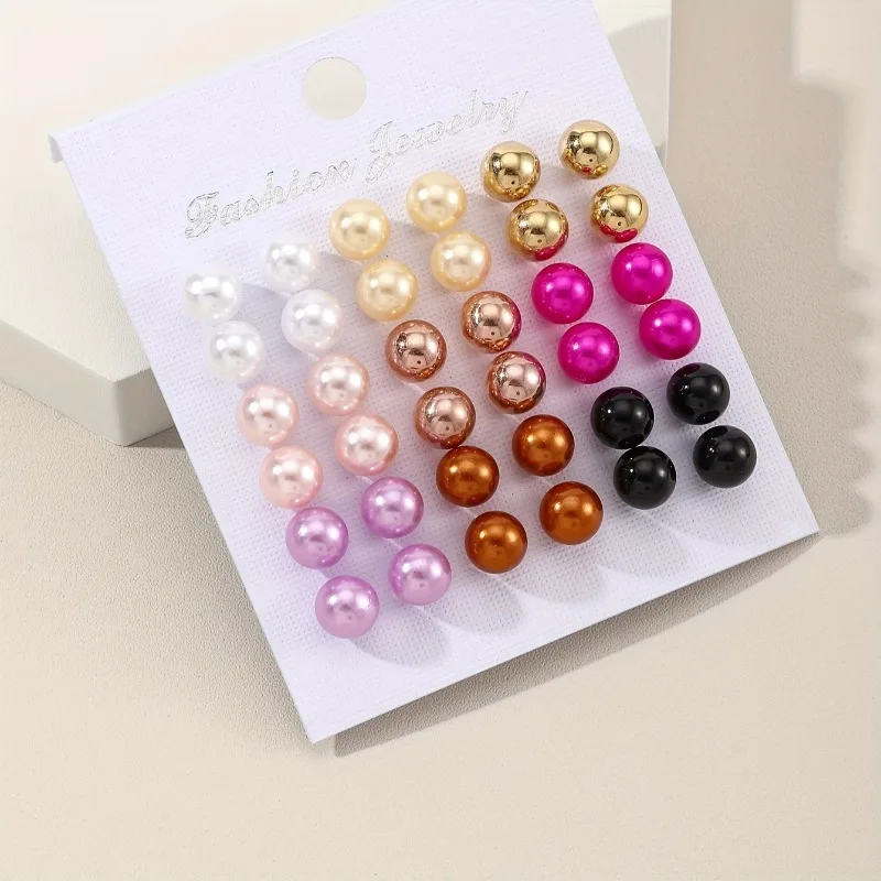 Cross Disciplinary 18 Pairs of Minimalist Summer Women\'s Colored Pearl Earring Set, Party Ladies, Fashionable Earrings