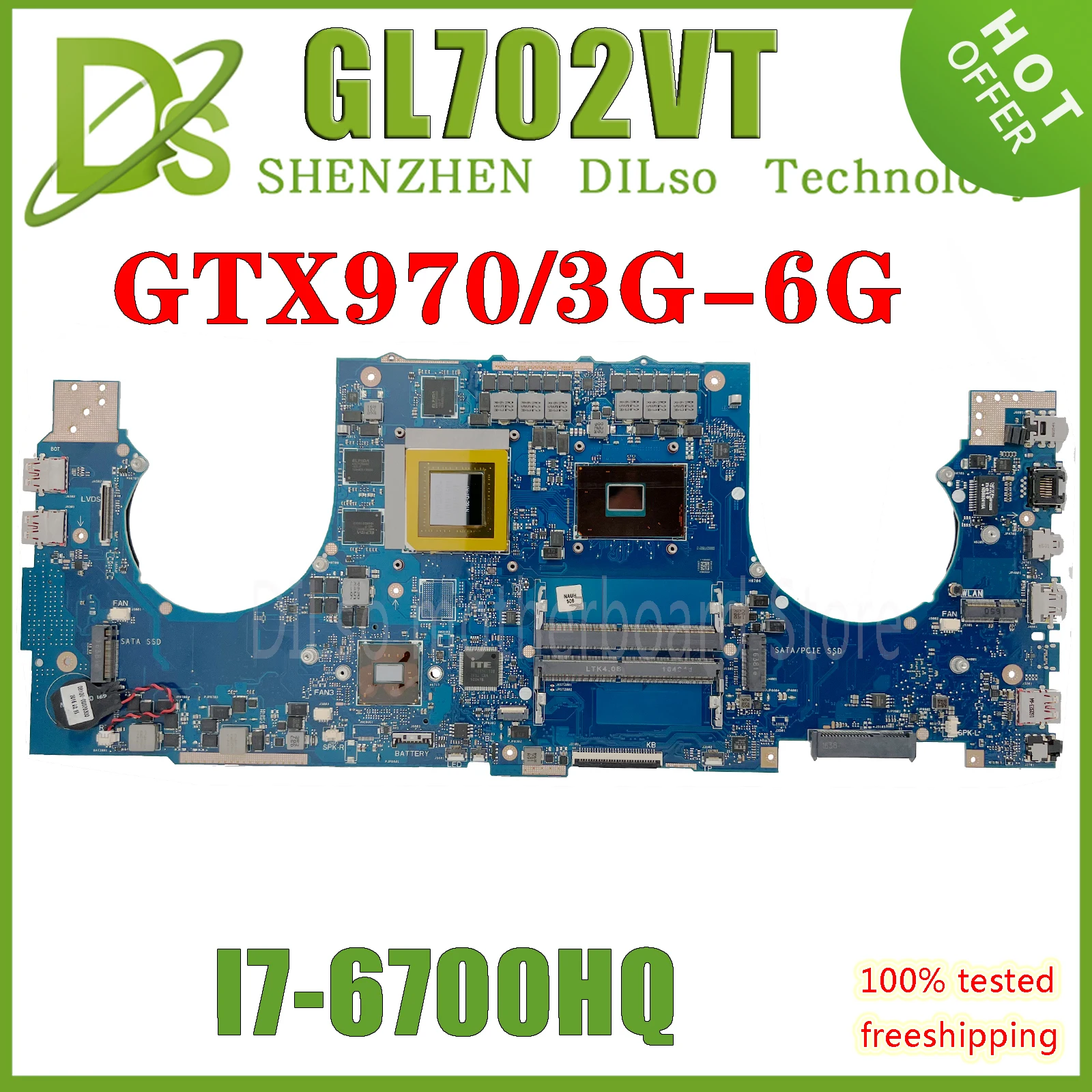 KEFU GL702VT MAINboard  For ASUS ROG Strix S7VT S7V GL702 GL702V Laptop Motherboard I7-6700HQ i5-6300HQ GTX970M 3G/6G 100% Test