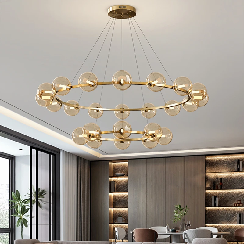 

Nordic bubble chandelier led smoky gray glass Ball Lamp ring light for dining room hanging light indoor staircase chandelier