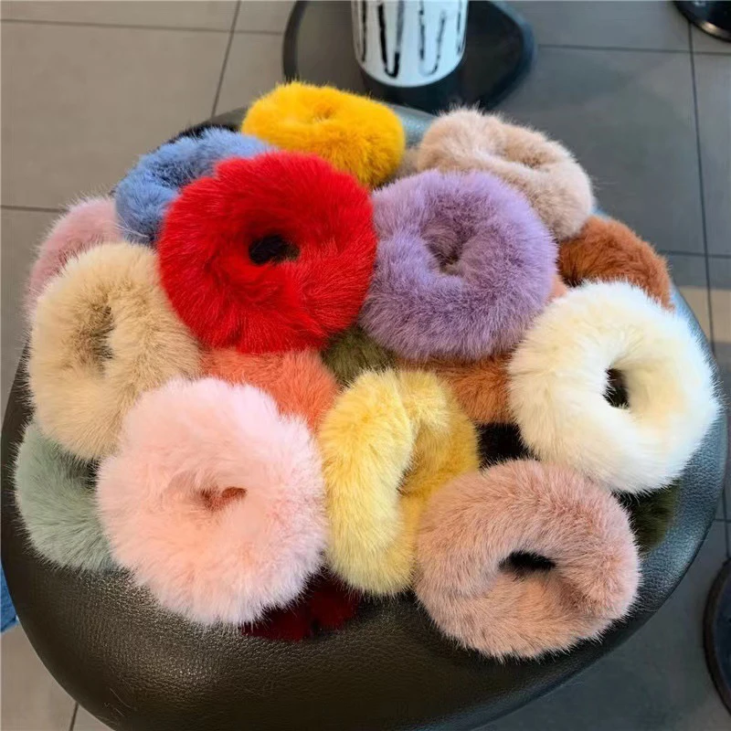 1PC Fluffy Warm Autumn Winter Elastic Hair Band Scrunchies Large Intestine Hair Ring For Women Girls Plush Hair Rope Hairwear