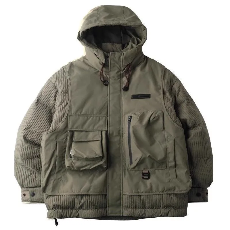 Jaket Hoodie Bulu Angsa Model Terbaru Musim Dingin 2026, Gaya Outdoor, Jahitan Kombinasi, Model Longgar Ukuran Besar untuk Pria dan Wanita