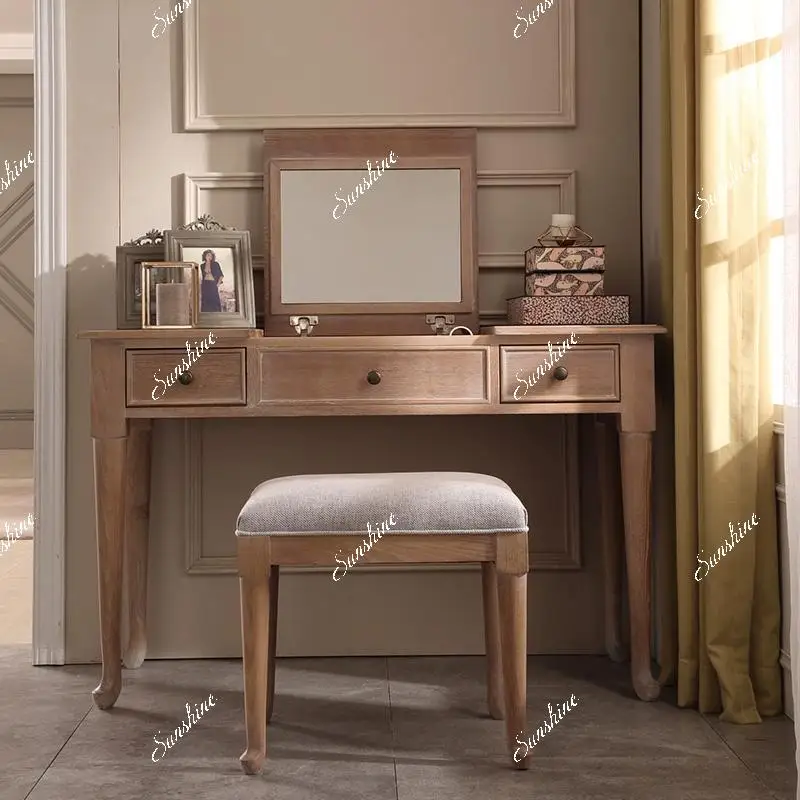 

Retro solid wood clamshell dressing table small apartment bedroom dressing table