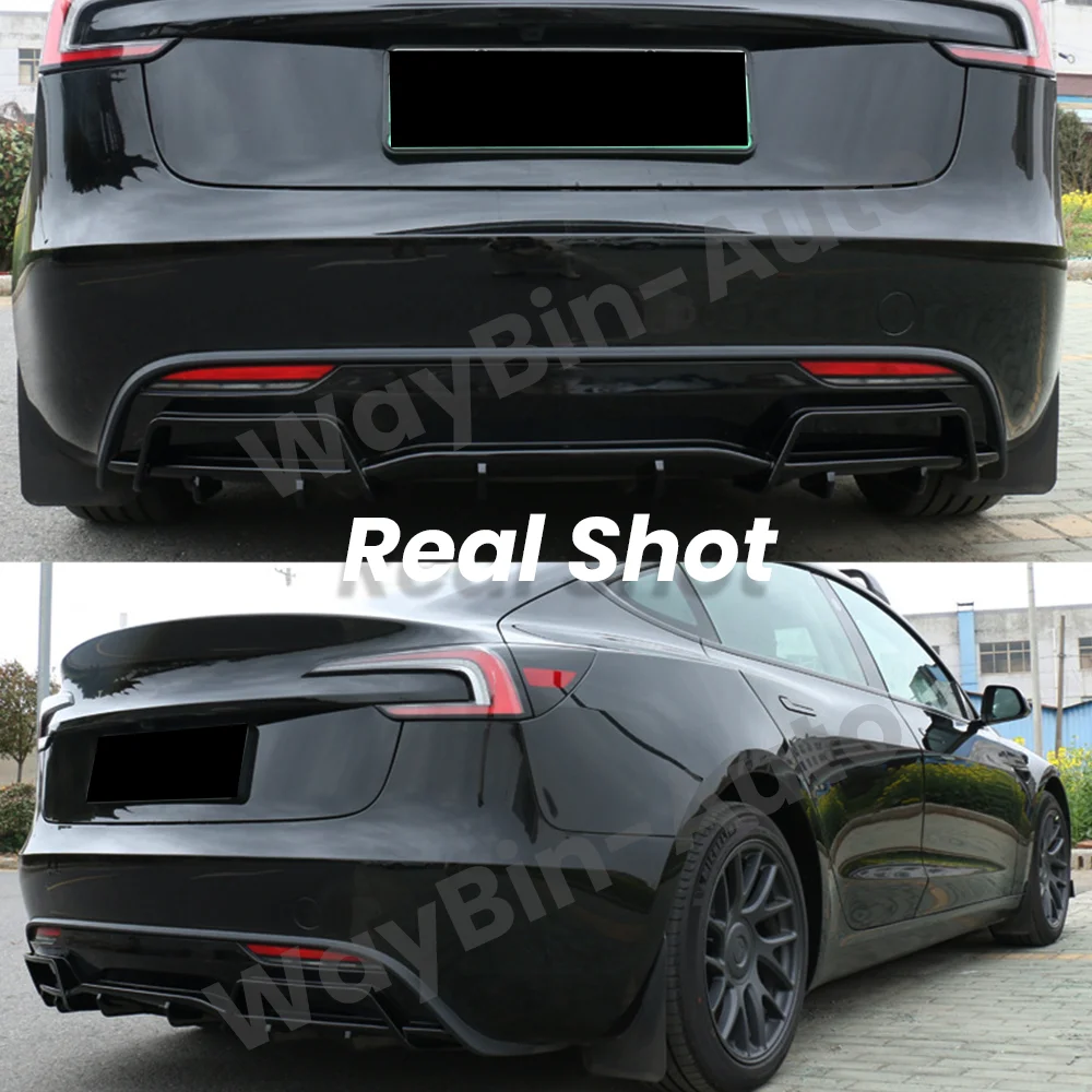 Diffusore posteriore per Tesla Model 3 Highland 2024 Paraurti posteriore Lip Spoiler Nero lucido Collezione in carbonio Modello 3 + Kit carrozzeria