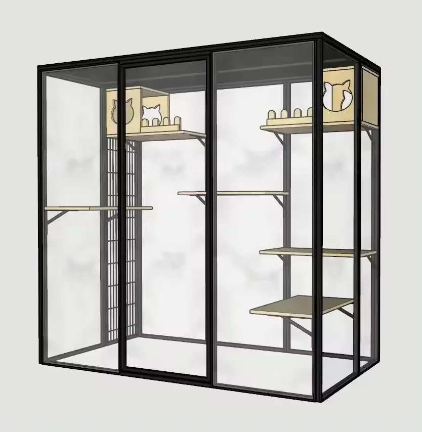 

Customized Aluminum Alloy Material Indoor Dog Cat House With Tempered Glass Aluminum Alloy Cat Cage