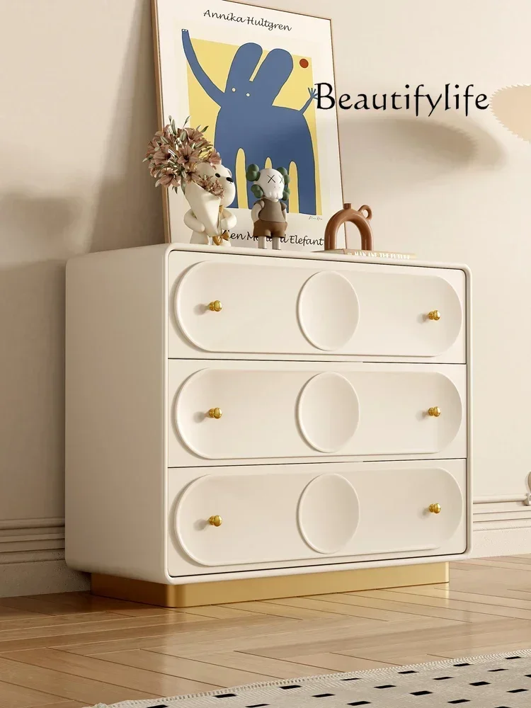 Cream wind solid wood chest of drawers, living room decorative cabinet, light luxury three-draw six chest cabinet