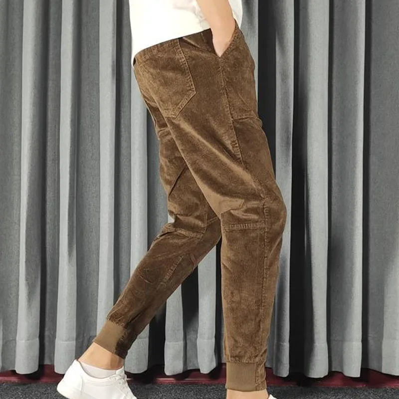 New Autumn and Winter Fashion Corduroy Solid Color Slim Fit Small Feet Versatile Fashion Western Style Men's Harlan Casual Pants