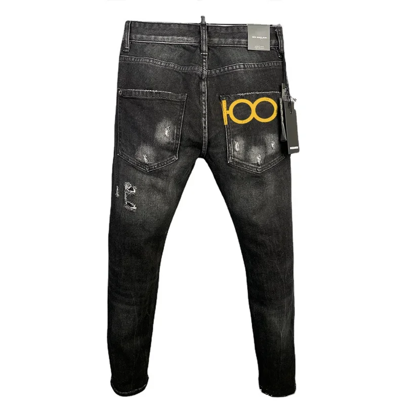 Mens Jeans Patch Line Men's Denim Trousers D Quadraticcat Claw Marks with Holes Small Straight Feet Fashion Trend Jeans Dsq9833