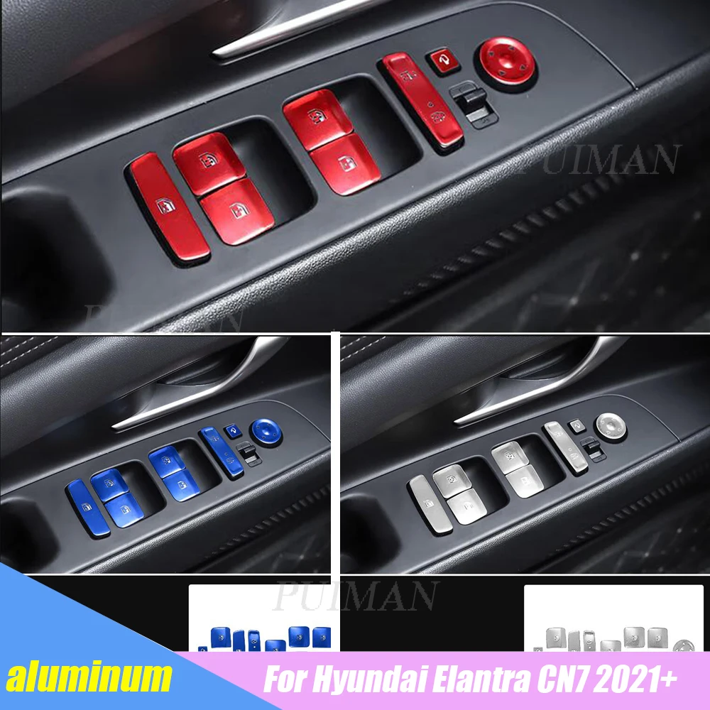 

For Hyundai Elantra CN7 2021 Aluminum Alloy car Door Window glass Lift Control Switch Button sticker Cover Trim Accessories