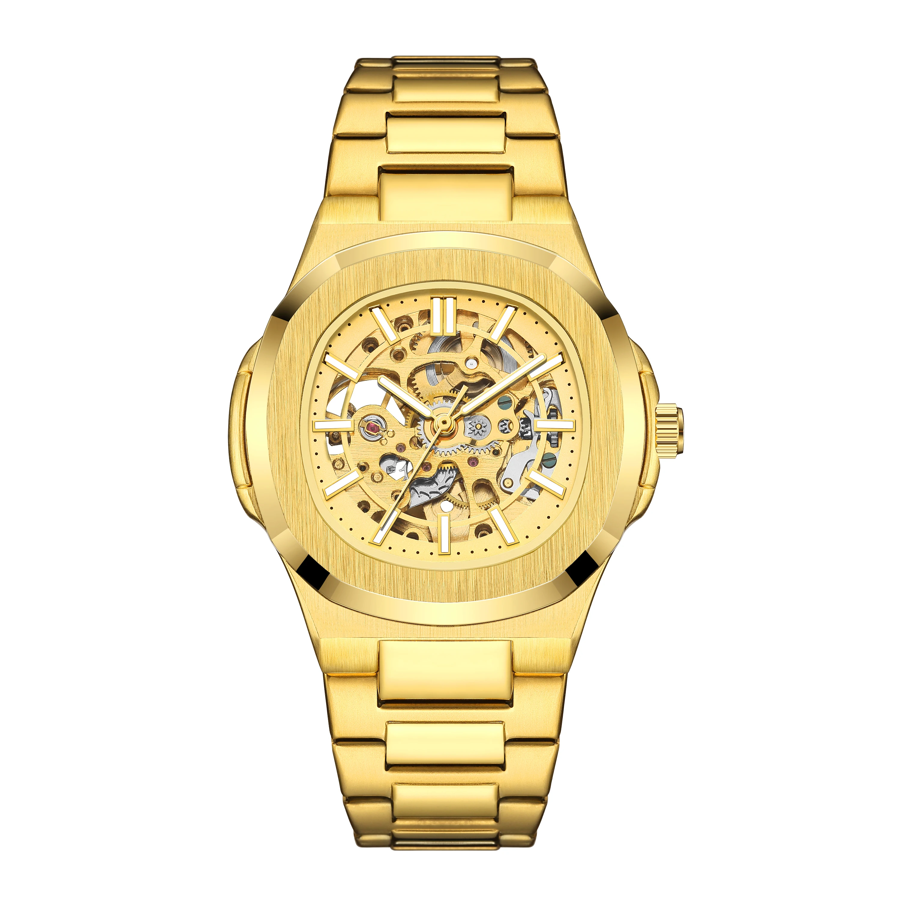 Herren Quarzuhr Mode Automatische Herrenuhr Edelstahl Wasserdicht Business Skelett-Uhr – Detail 1