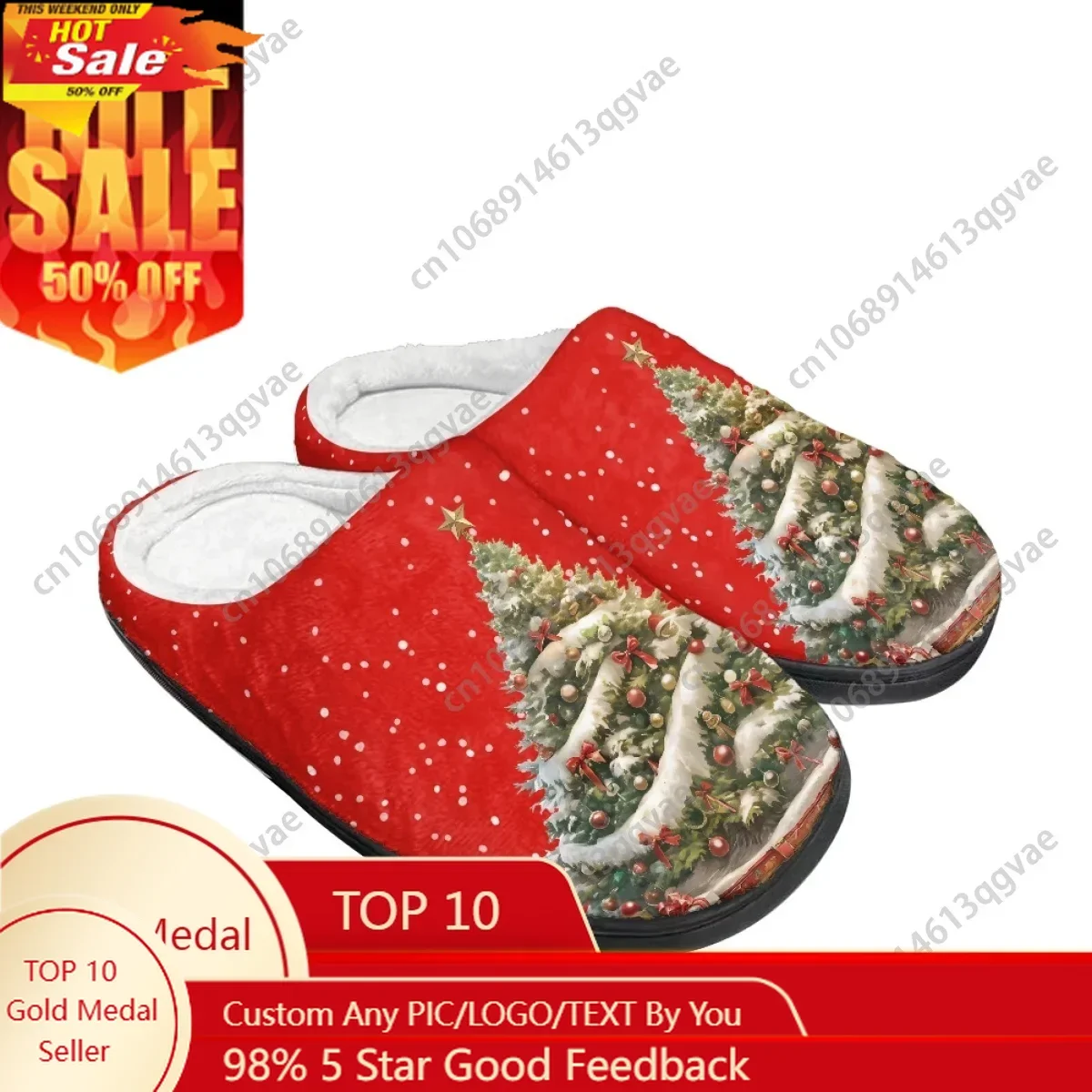 

Новое поступление 2024 года, домашние хлопковые тапочки со снежной елкой, мужские и женские плюшевые тапочки для подростков, сохраняющие тепло тапочки на заказ для спальни