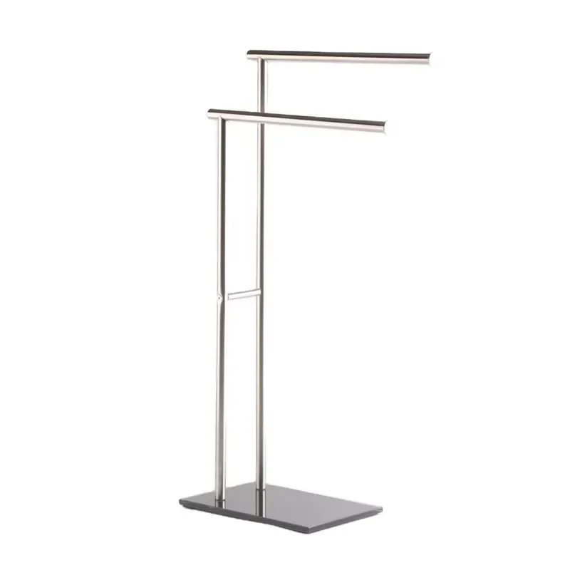 Stainless Steel Towel Rack with 2 Bars and Heavy Duty Glass Base Free Standing Bathroom Organizer