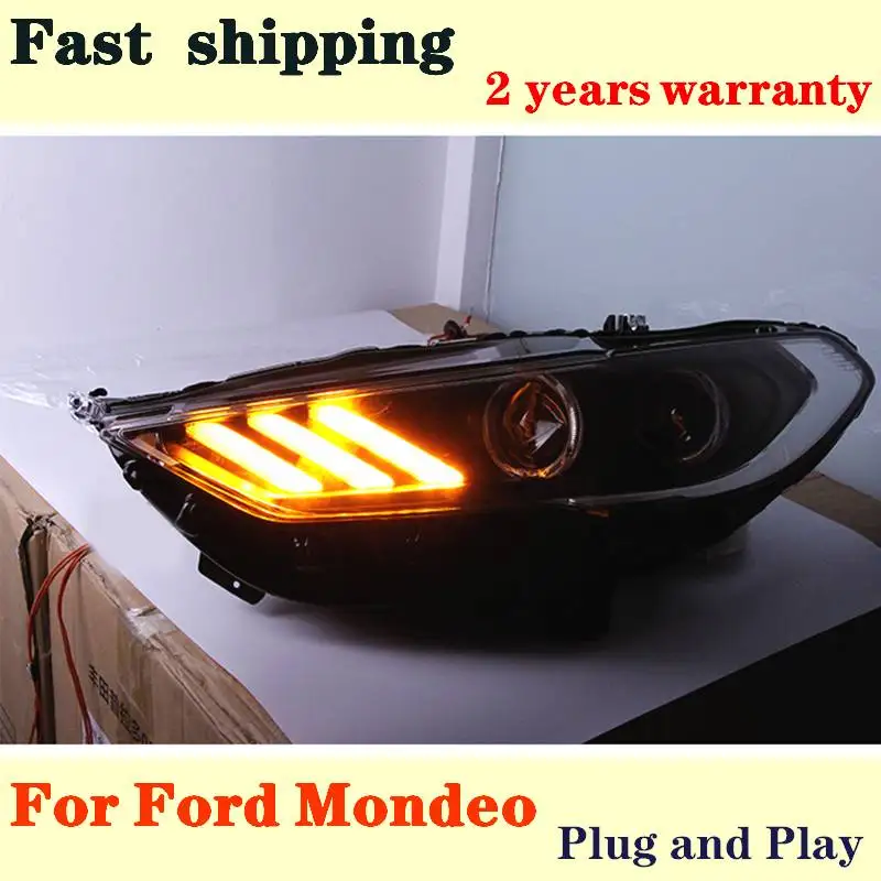 For Ford Mondeo 2017 Headlights Mondeo LED Headlight DRL Hid Bi Xenon Beam Lens Flash Straight Yellow Turning Car Accessories