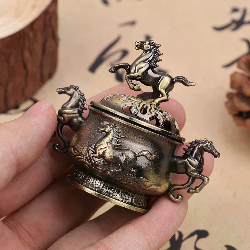 Vintage Alloy Incense Burner Horse Lucky Hollow Lotus Incense Censer Seashell Incense Holder Mini 2026 Year Of The Horse Stove