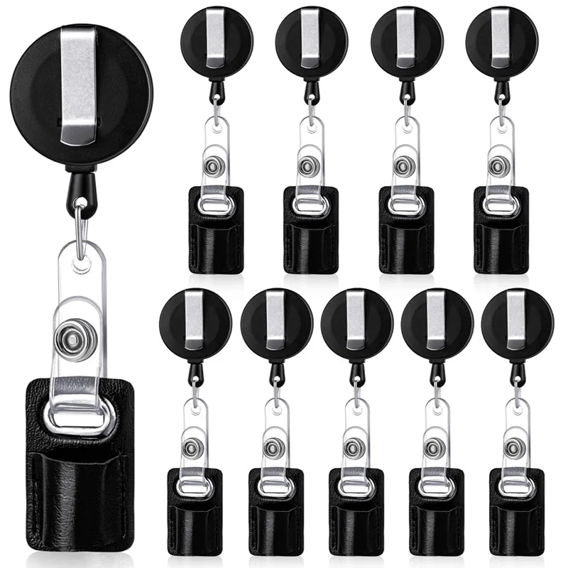 

AT02-10Pc Retractable Pull Pen Pencil Holder Lanyard Leather Portable Pen Badge Reel Clip For Carpenter Pencil Nurses Teacher